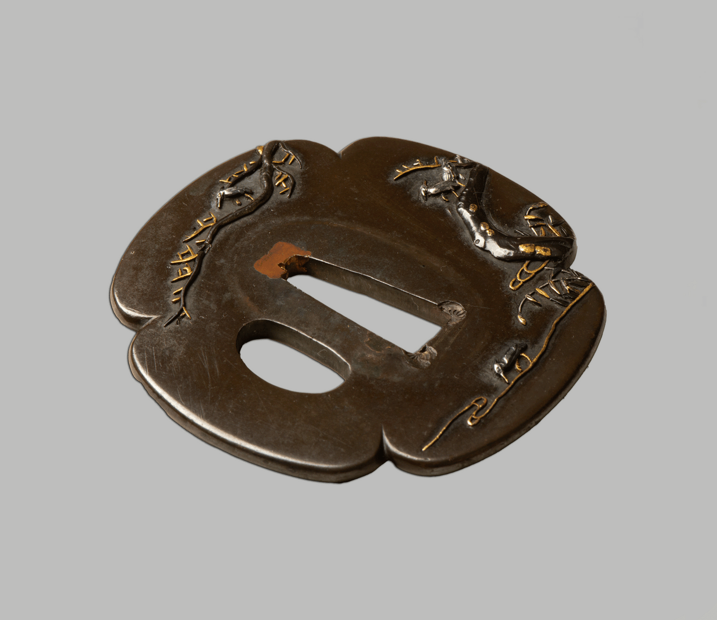 Tsuba - Mokko Edo Kinko - birds on a Tree and a Lake