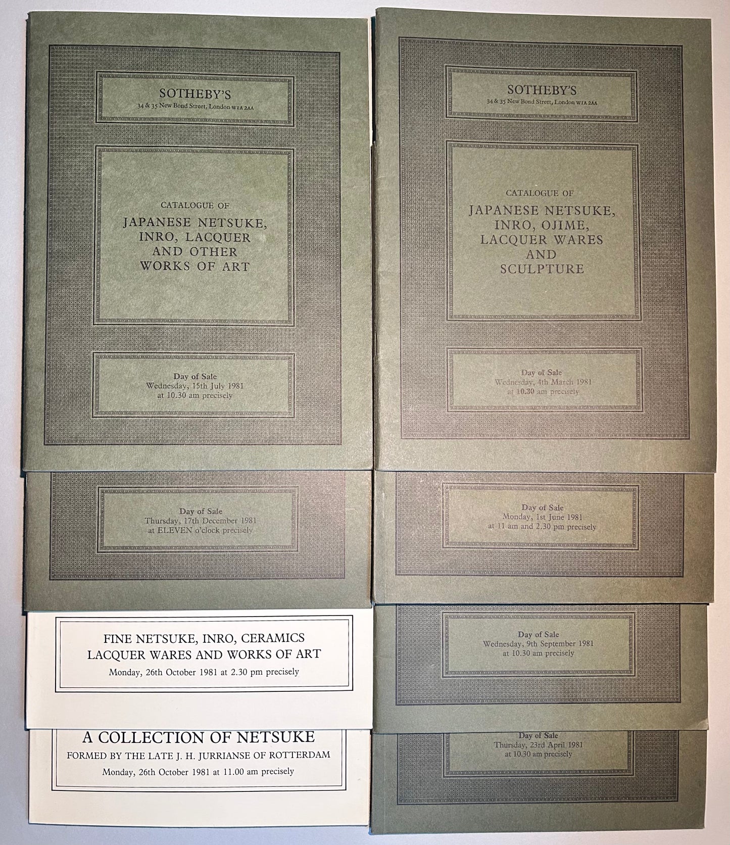 x Books - 8x Sotheby & Co. Catalogue , Netsuke, Inro, Lacquer 1981
