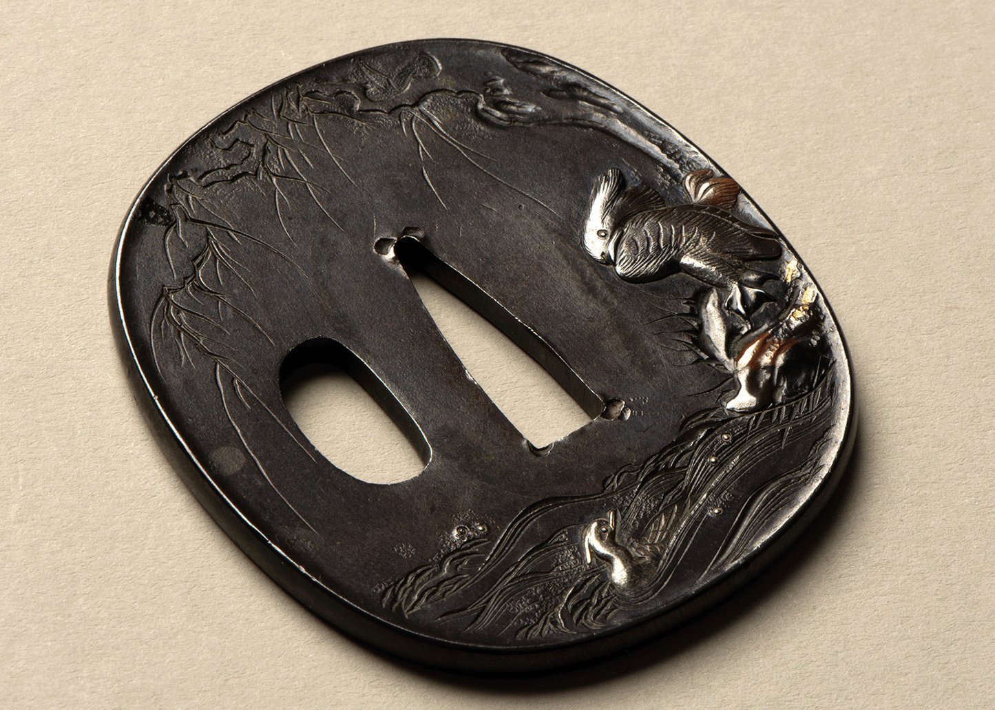 - Tsuba - Edo Mito 無銘(水戸) Willow and waterfowl - NBTHK Tokubetsu Hozon