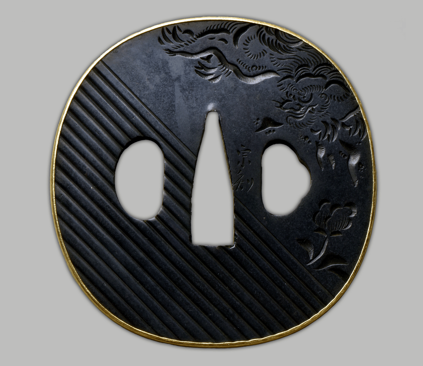 - Tsuba - Sochi (宗知) Taki jima - NBTHK Tokubetsu Kicho Hozon, Kanzan Sato Hakogaki