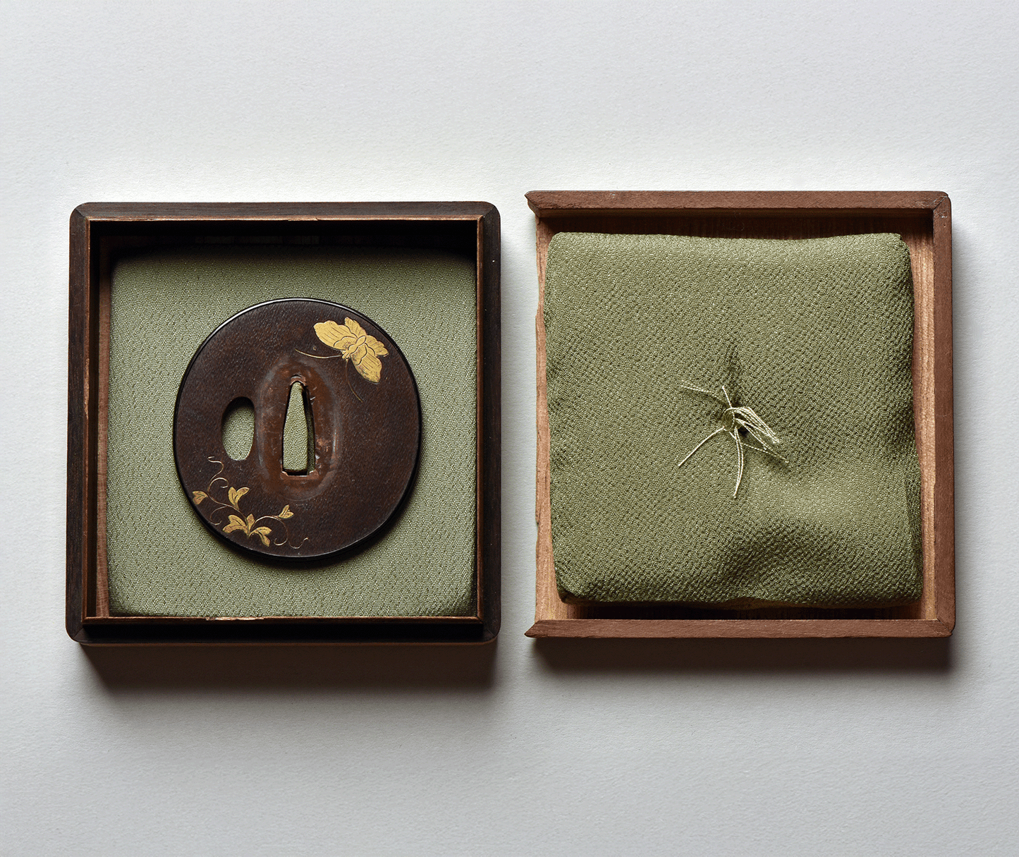 Tsuba - Copper - Butterfly, Shakudo Rim