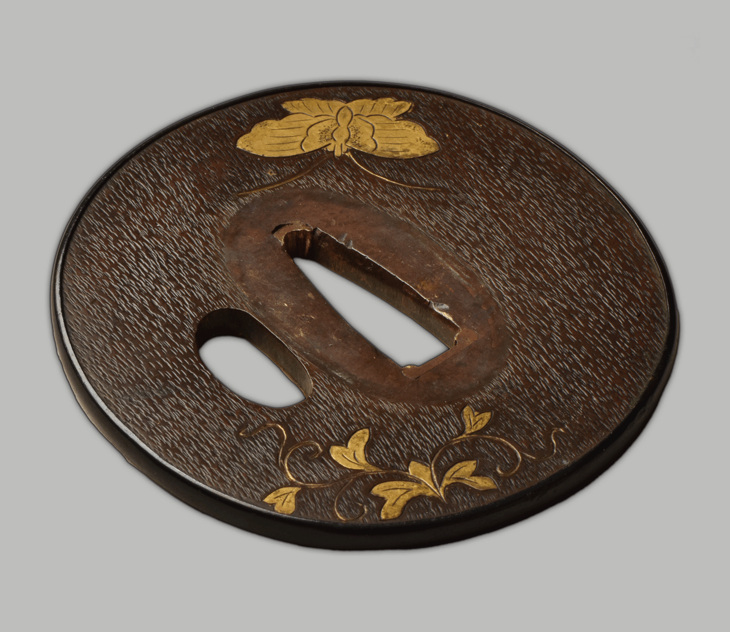 Tsuba - Copper - Butterfly, Shakudo Rim