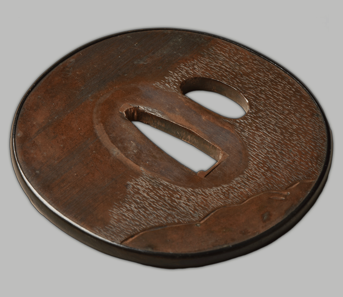 Tsuba - Copper - Butterfly, Shakudo Rim