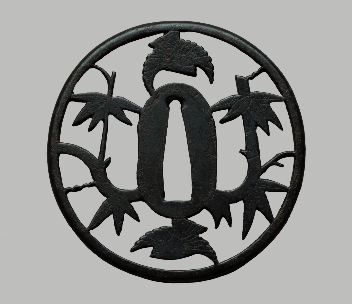 Tsuba - Būshū, Bamboo Sparrow - Take Tori, Antik Japan NBTHK HOZON