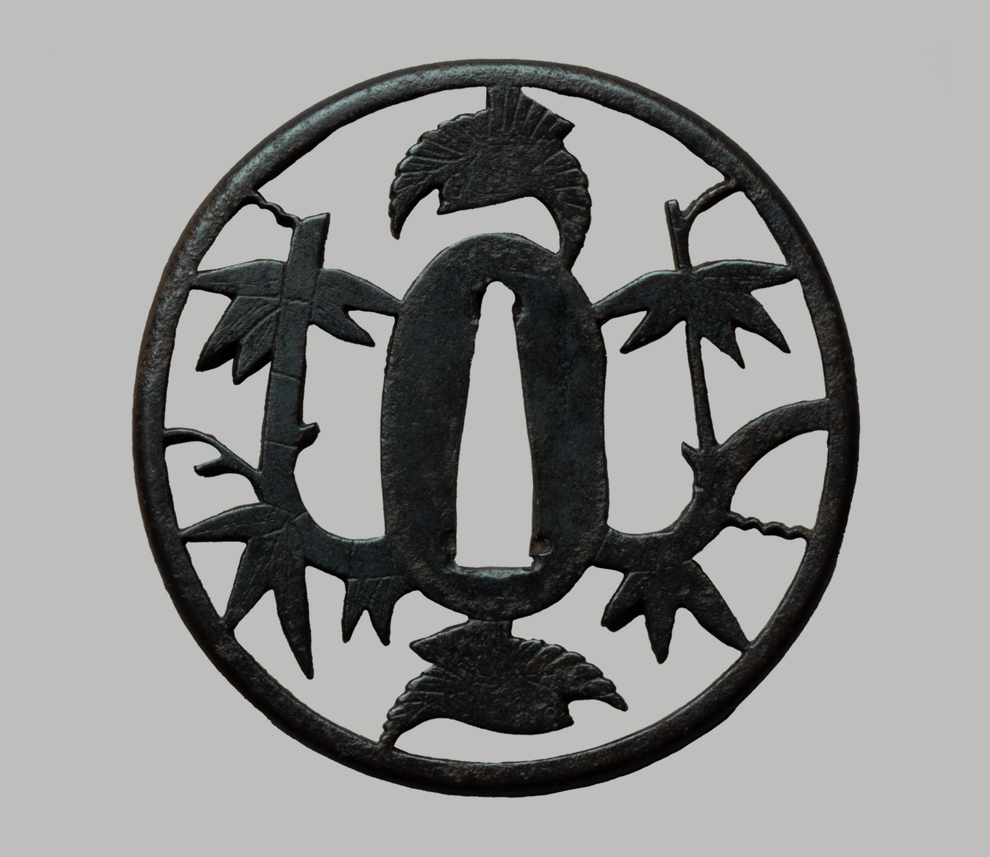 Tsuba - Būshū, Bamboo Sparrow - Take Tori, Antik Japan NBTHK HOZON