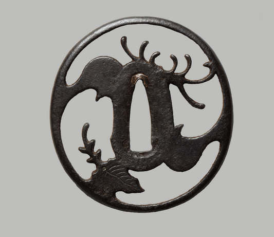 Tsuba - Akasaka Chrysanthenum - antique Edo Japan
