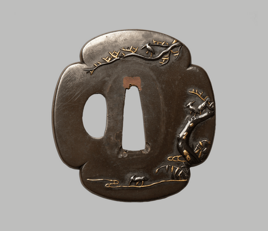 Tsuba - Mokko Edo Kinko  - birds on a Tree and a Lake