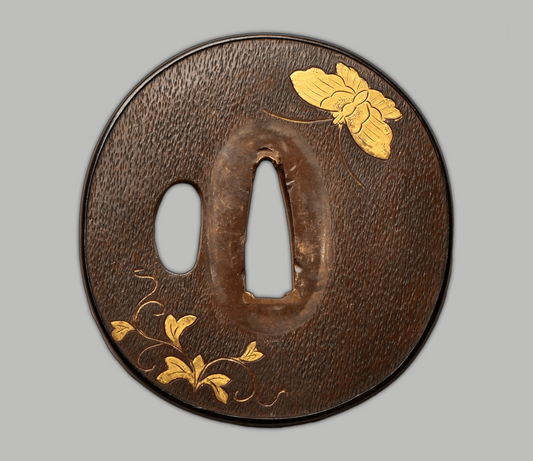 Tsuba - Copper - Butterfly, Shakudo Rim